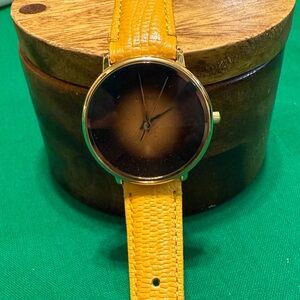 Fossil Gold-Trimmed Watch with Yellow Leather Band